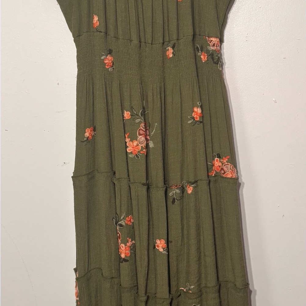 Chic Olive Floral Maxi Dress 2X - Picture 4 of 9